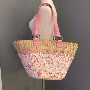 Vera Bradley Capri Melon Straw Beach Tote